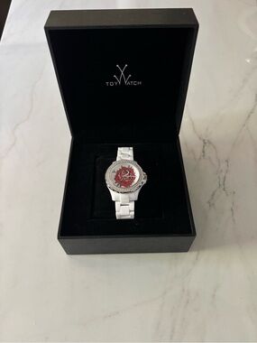Toy Watch White Women's Watch with Red Rose Dial in Original Case